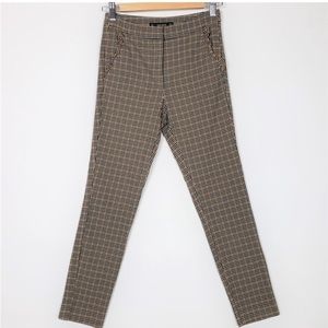 Zara Basic Brown Check Plaid Skinny Ankle Pants S